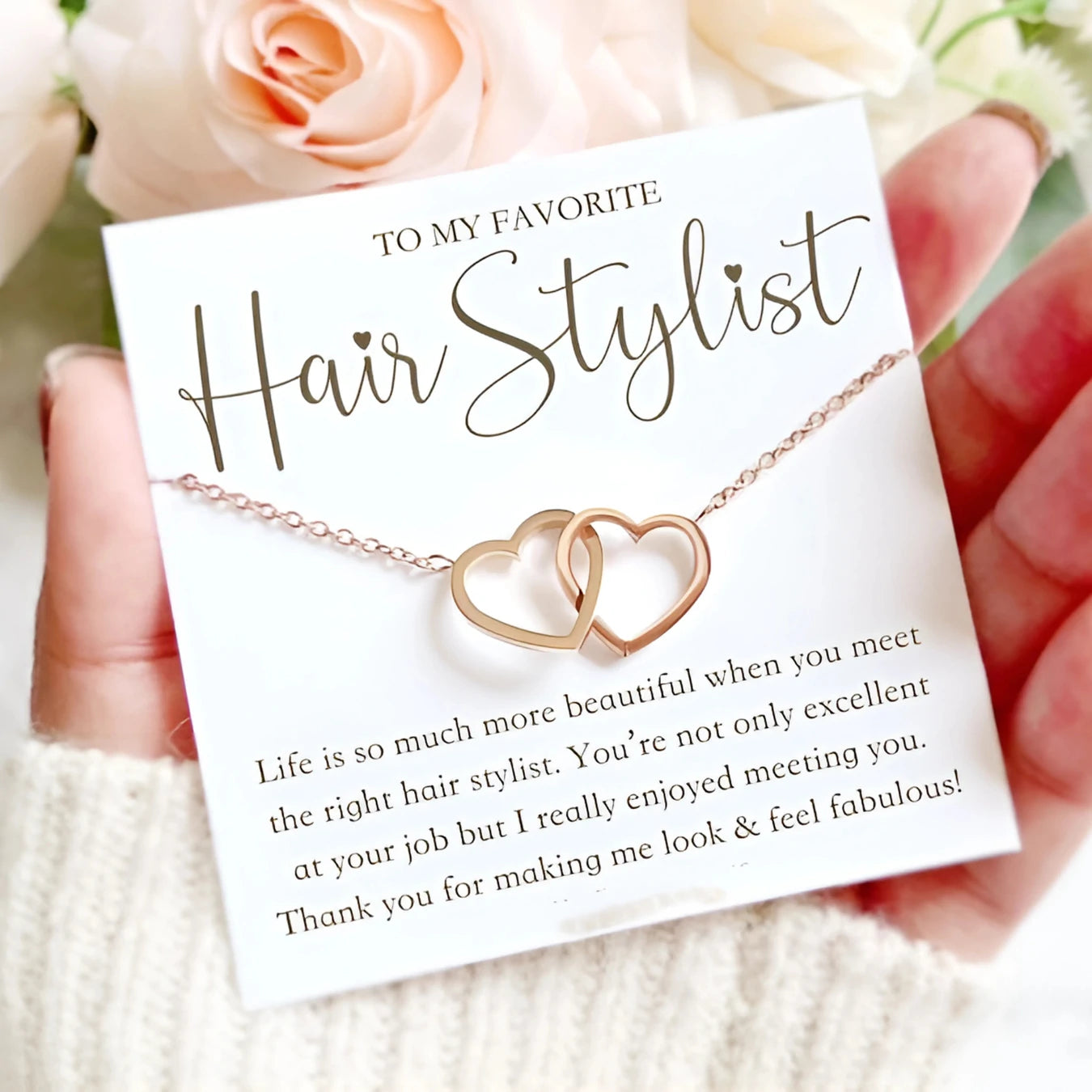 "To My Favorite Hair Stylist" Interlocking Hearts Necklace