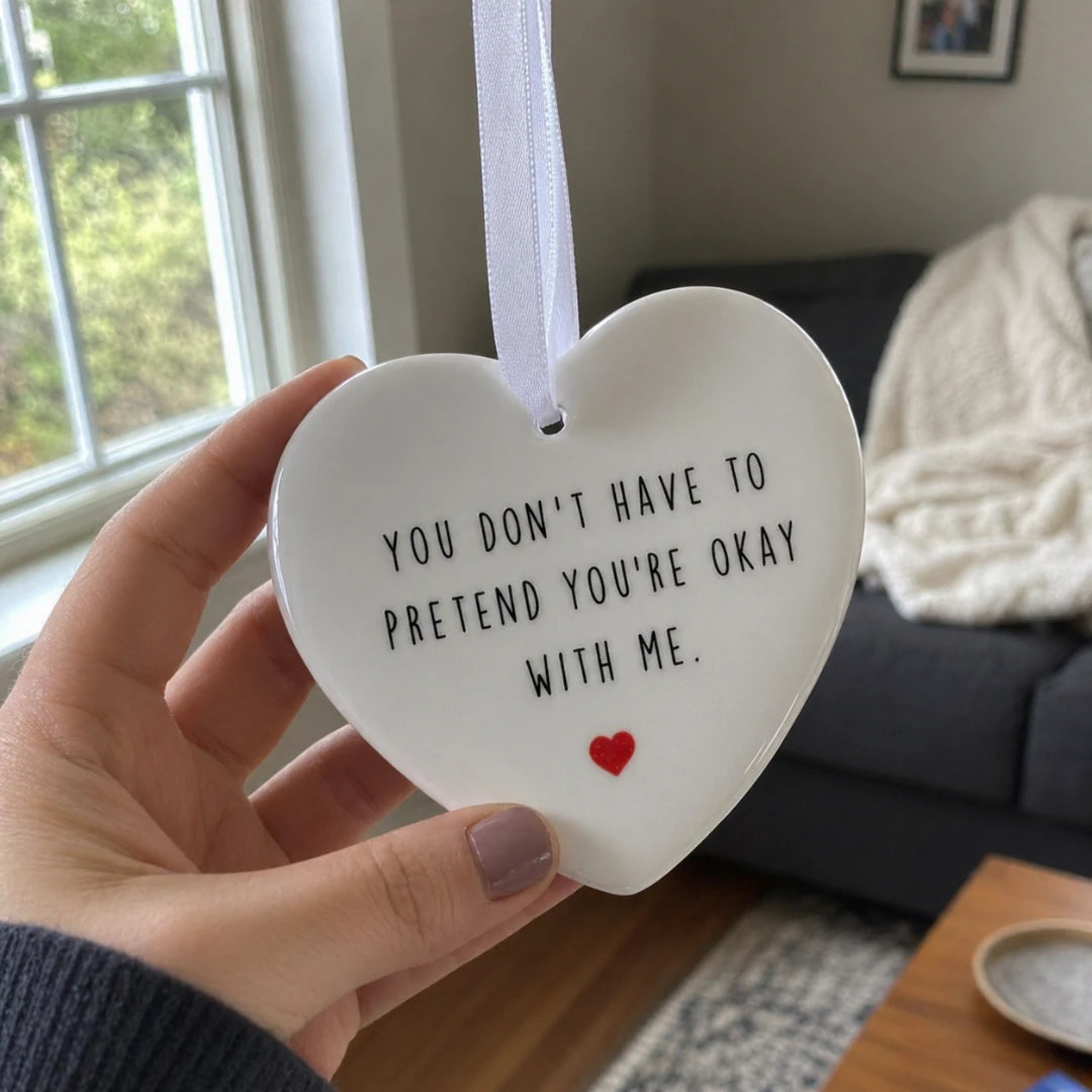 Ceramic heart keepsake gift with inspirational quote for friendship support