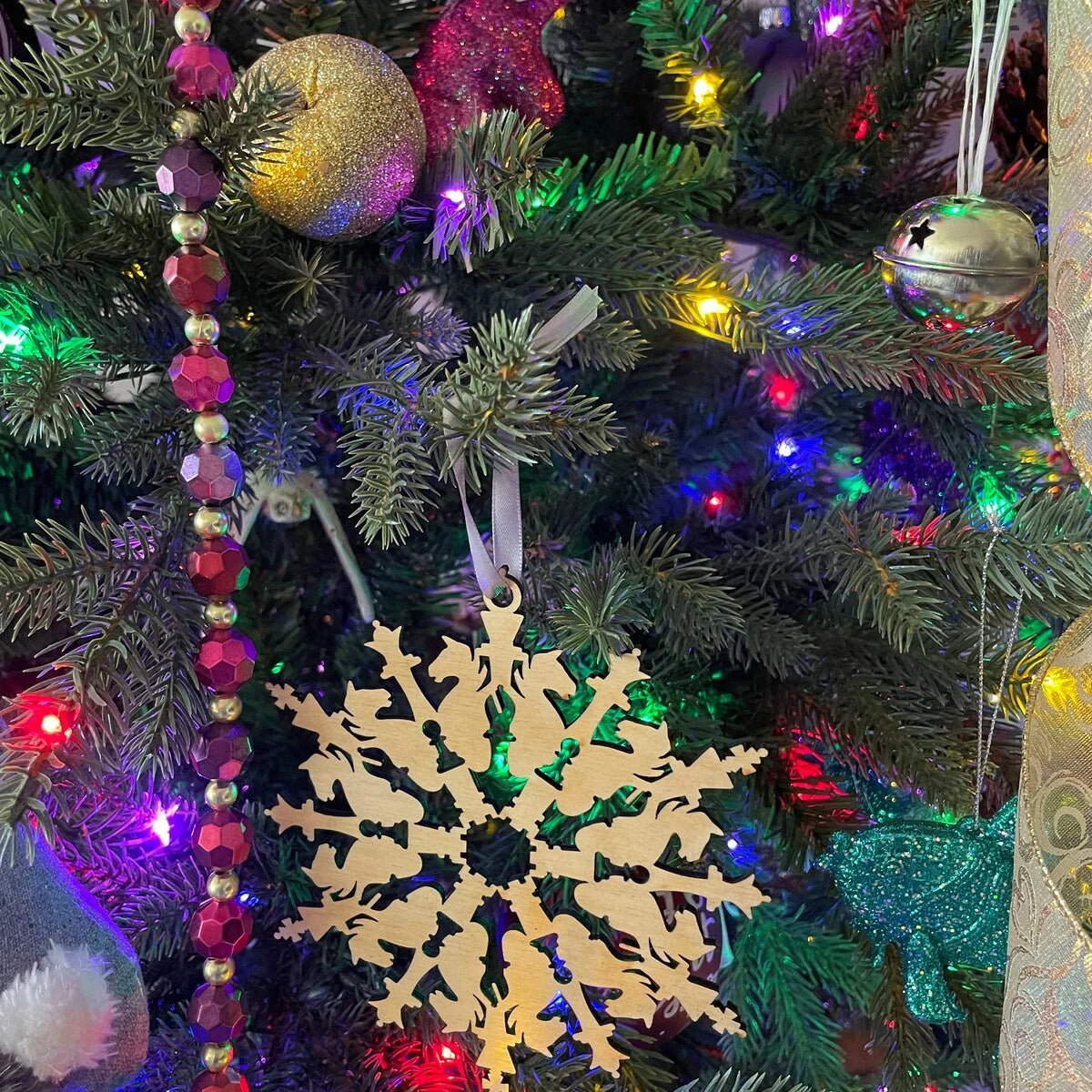 Chess Pieces Wood Snowflake Ornament