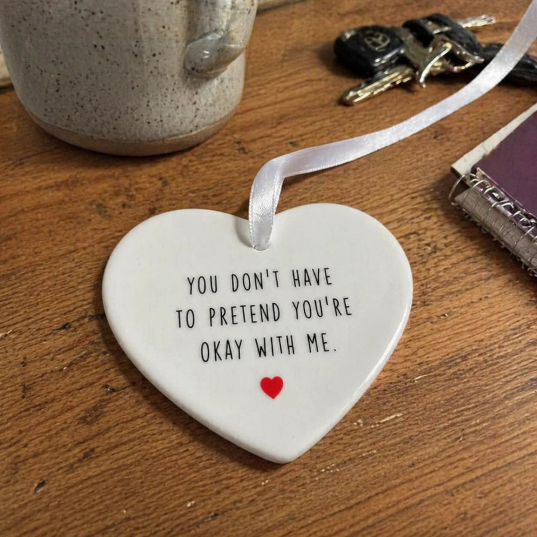 Ceramic heart keepsake gift with inspirational quote for friendship support