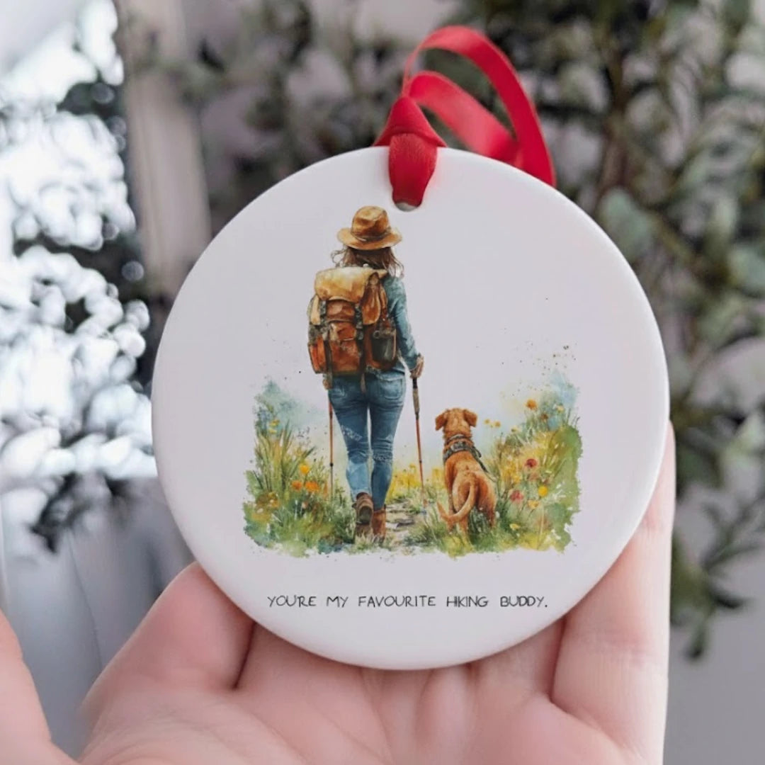 Hiking Ceramic Ornament