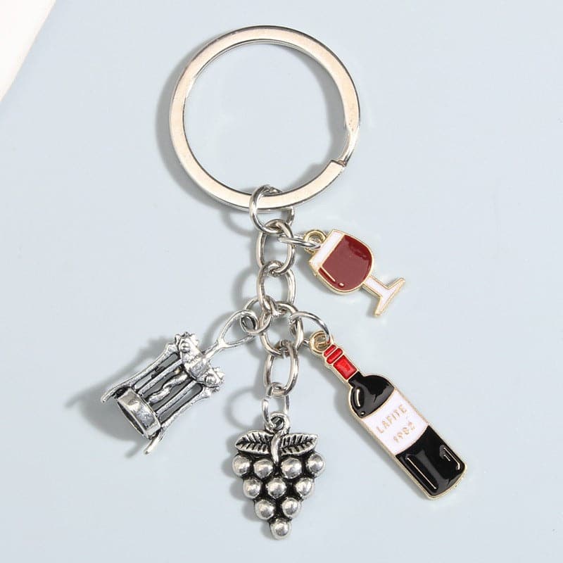 Wine And Wine Glass Pendant Keychain