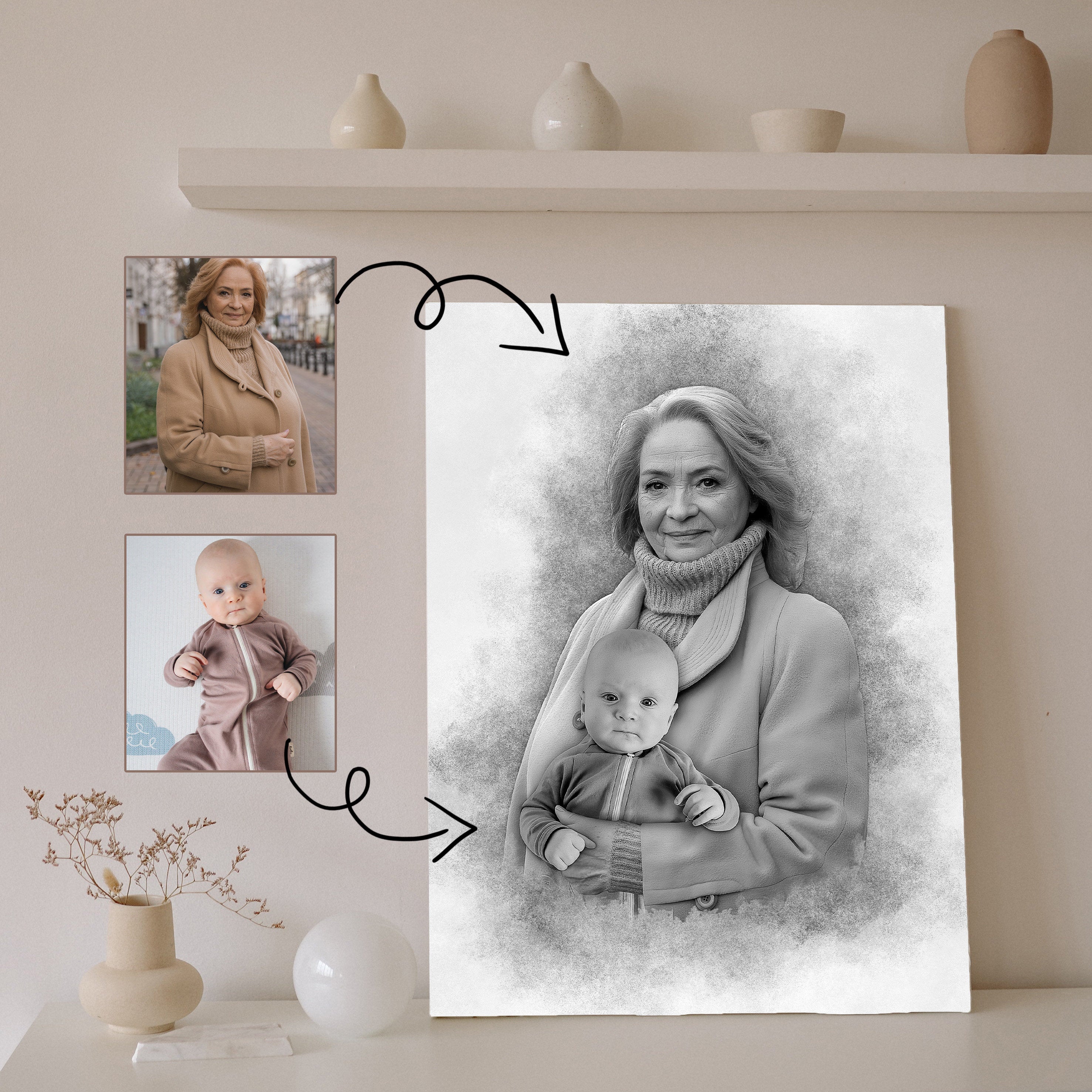 Add Loved One to Photo - Memorial Portrait for Deceased Father Mom - Gift for Loss of Loved One - Remembering Passed Away Loved One