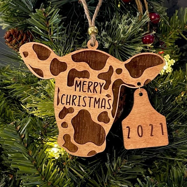 Merry Christmas Cow Ornament