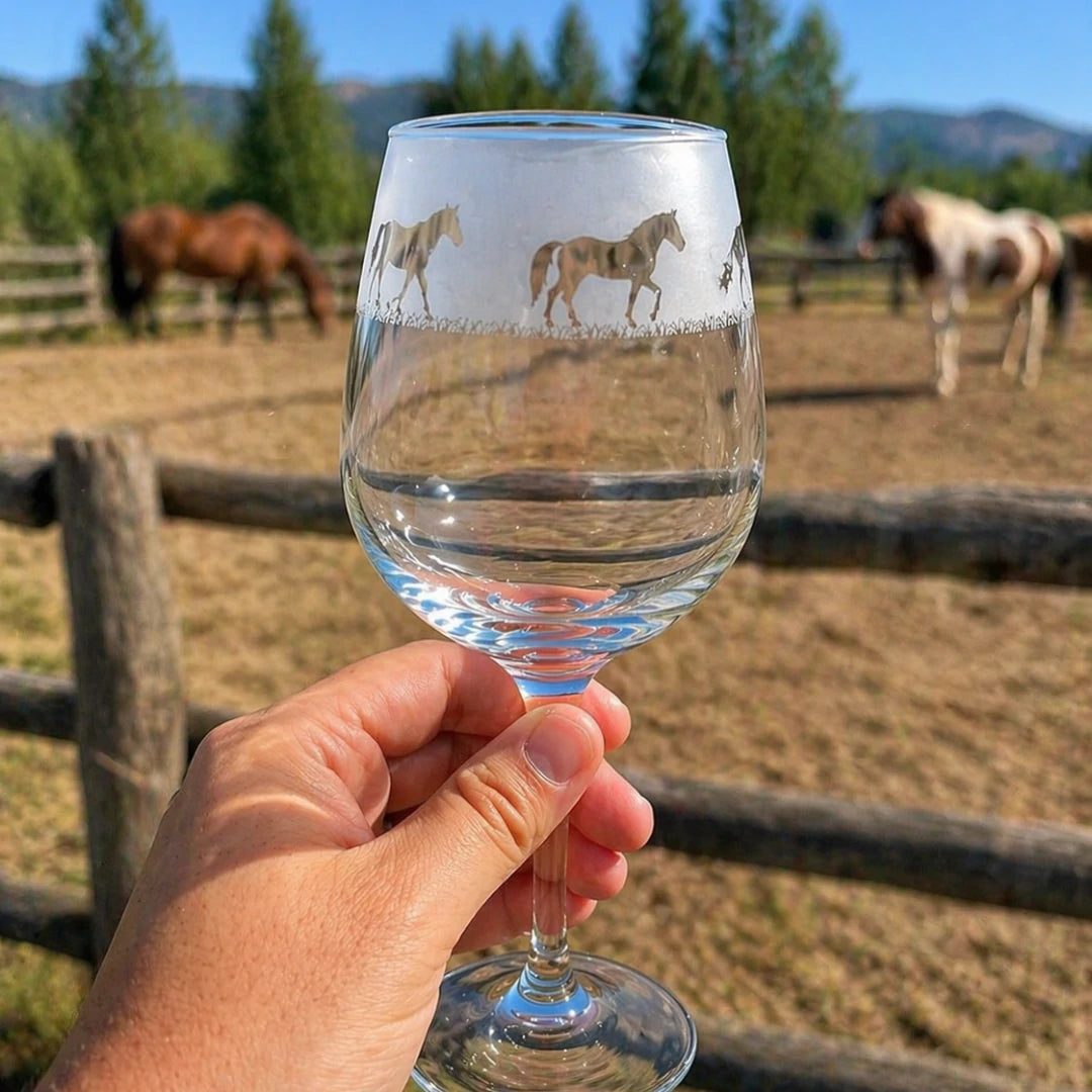 Hand-Etched Horse Glass