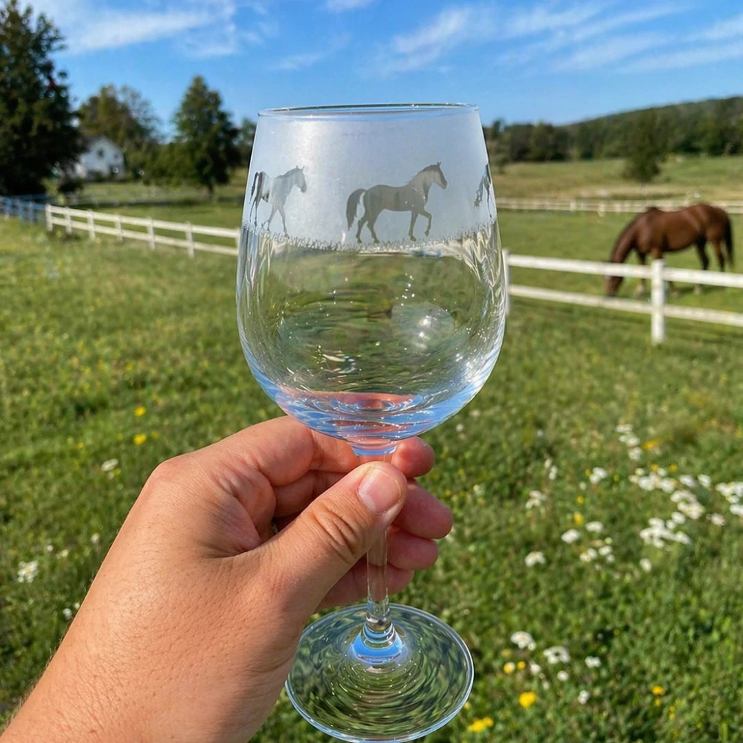 Hand-Etched Horse Glass