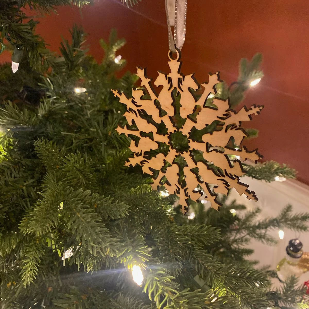 Chess Pieces Wood Snowflake Ornament