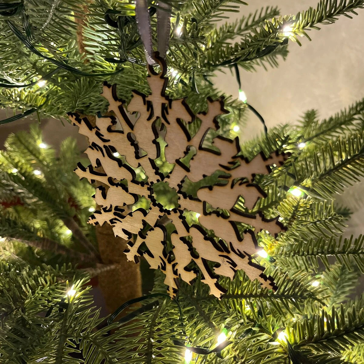 Chess Pieces Wood Snowflake Ornament