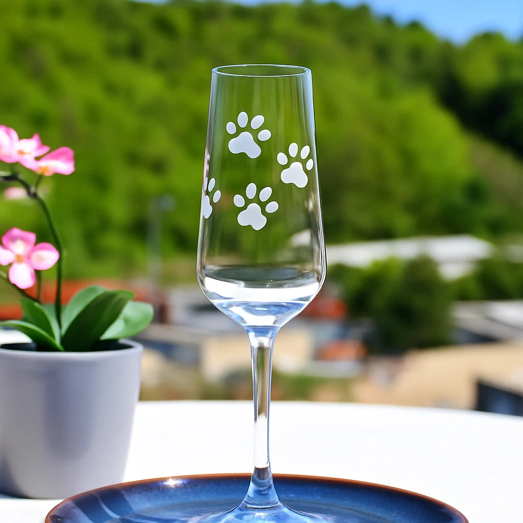Hand-Etched Paw Print Glass with Gift Box
