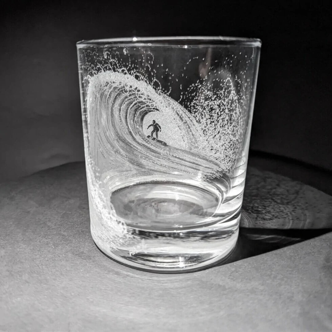 Hand-Etched Surfer Glass
