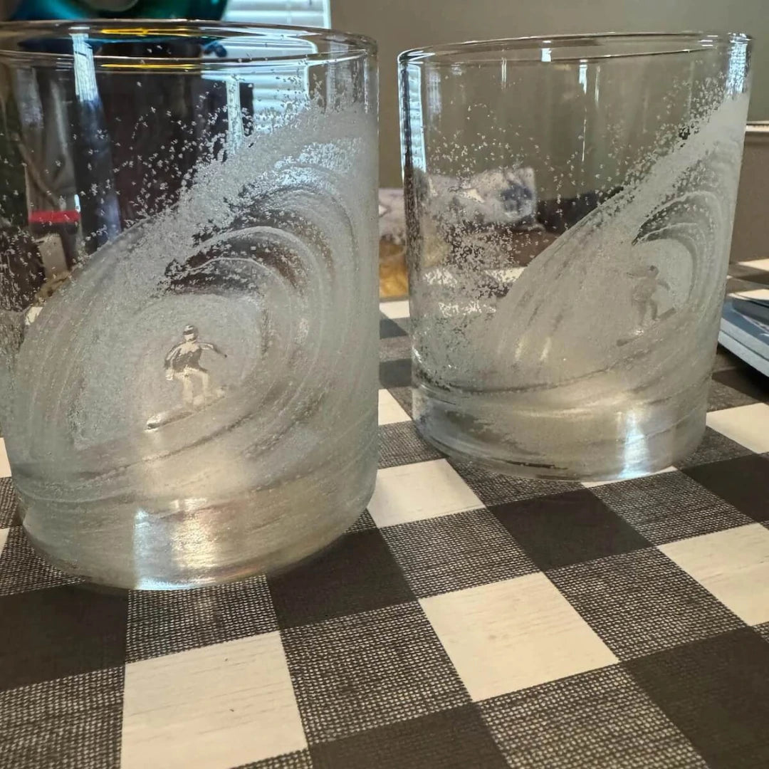 Hand-Etched Surfer Glass