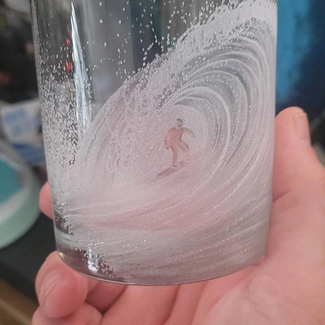 Hand-Etched Surfer Glass