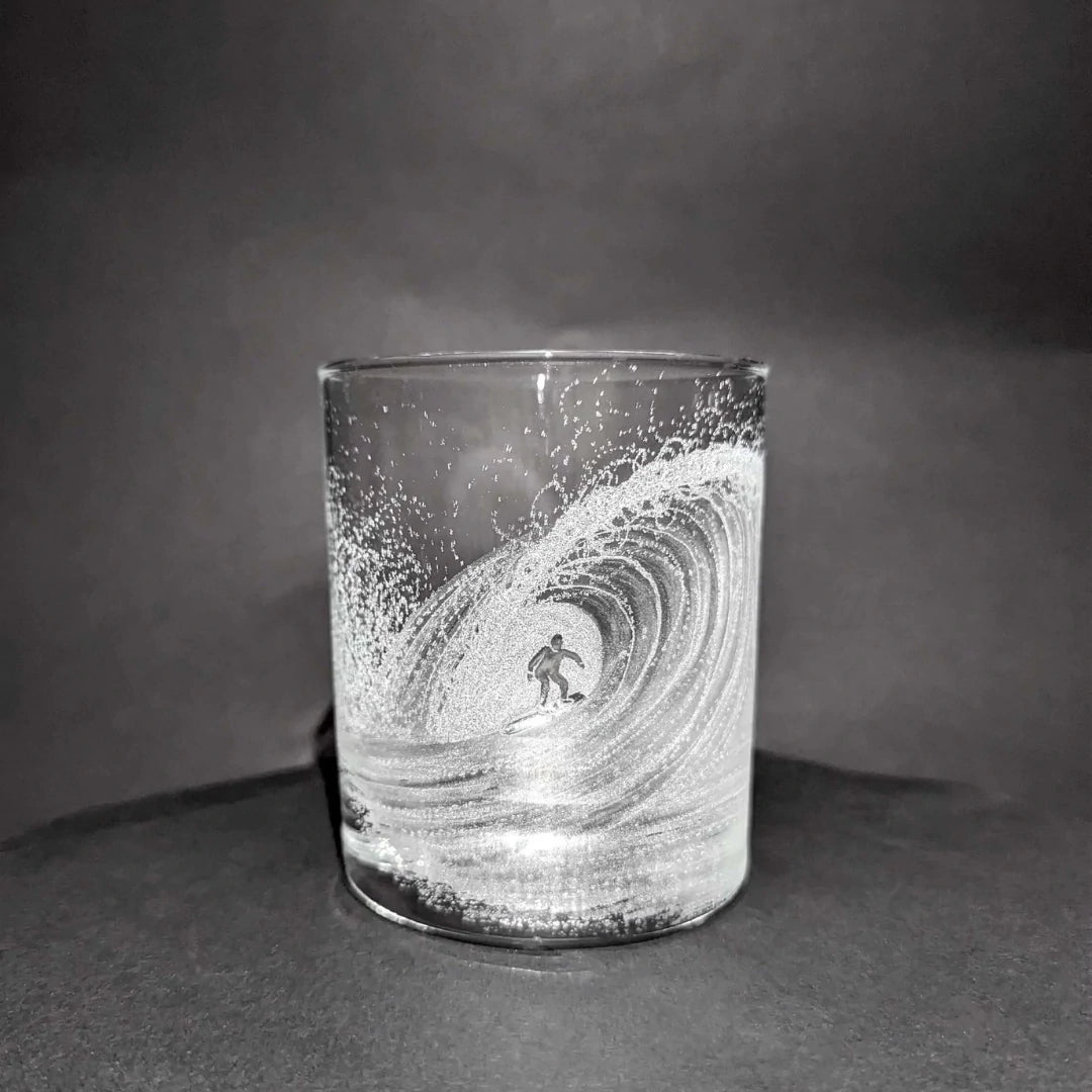 Hand-Etched Surfer Glass