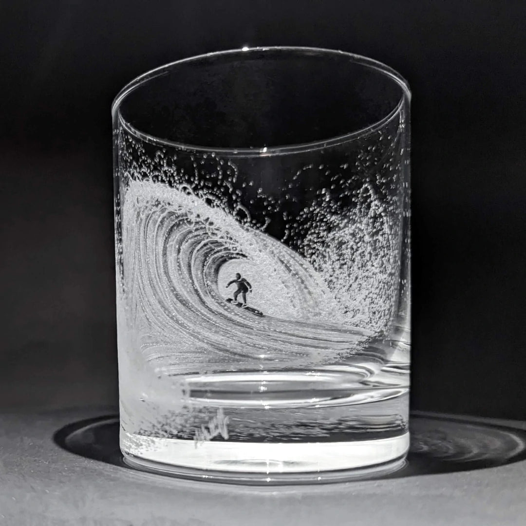 Hand-Etched Surfer Glass