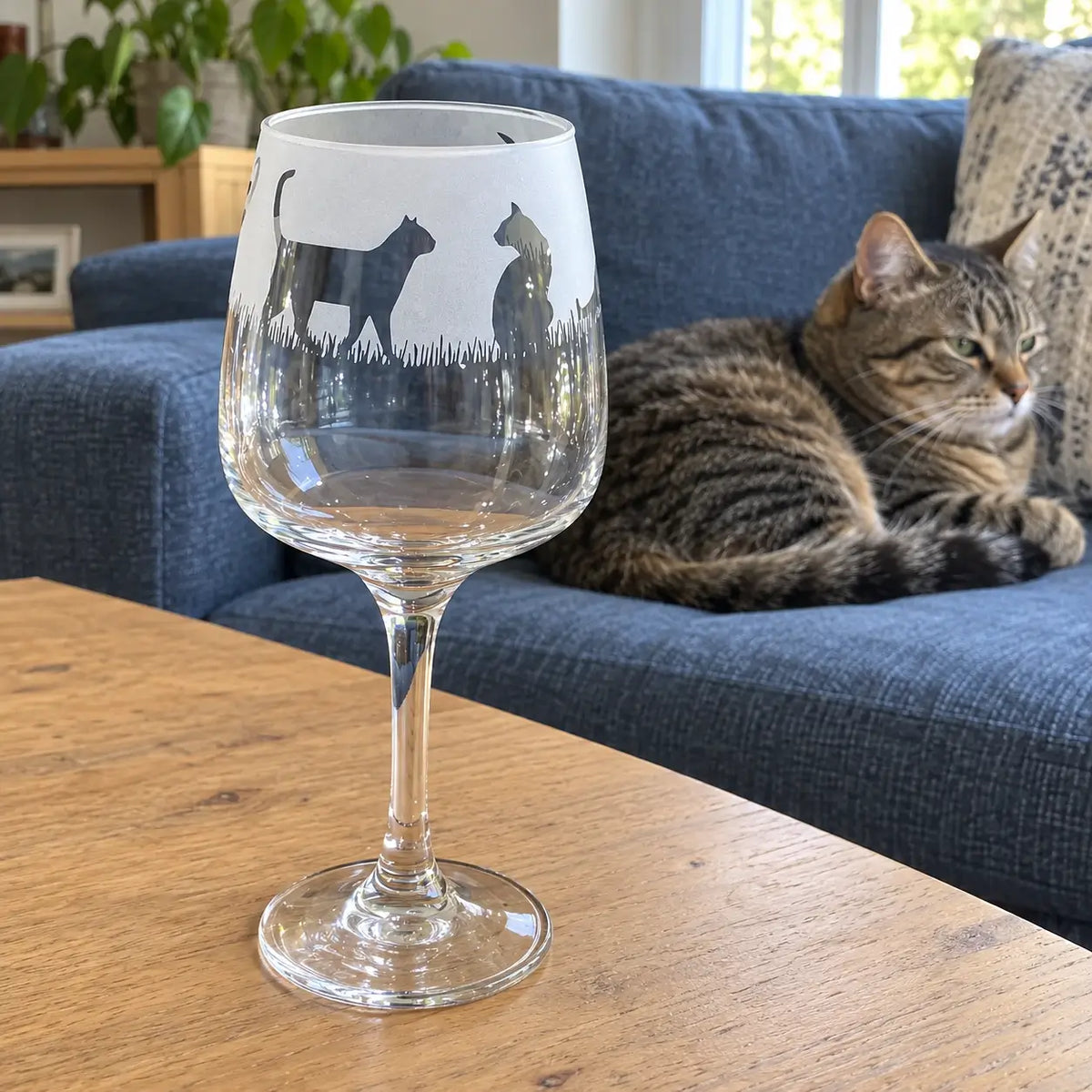 Hand-Etched 'CAT' Glass
