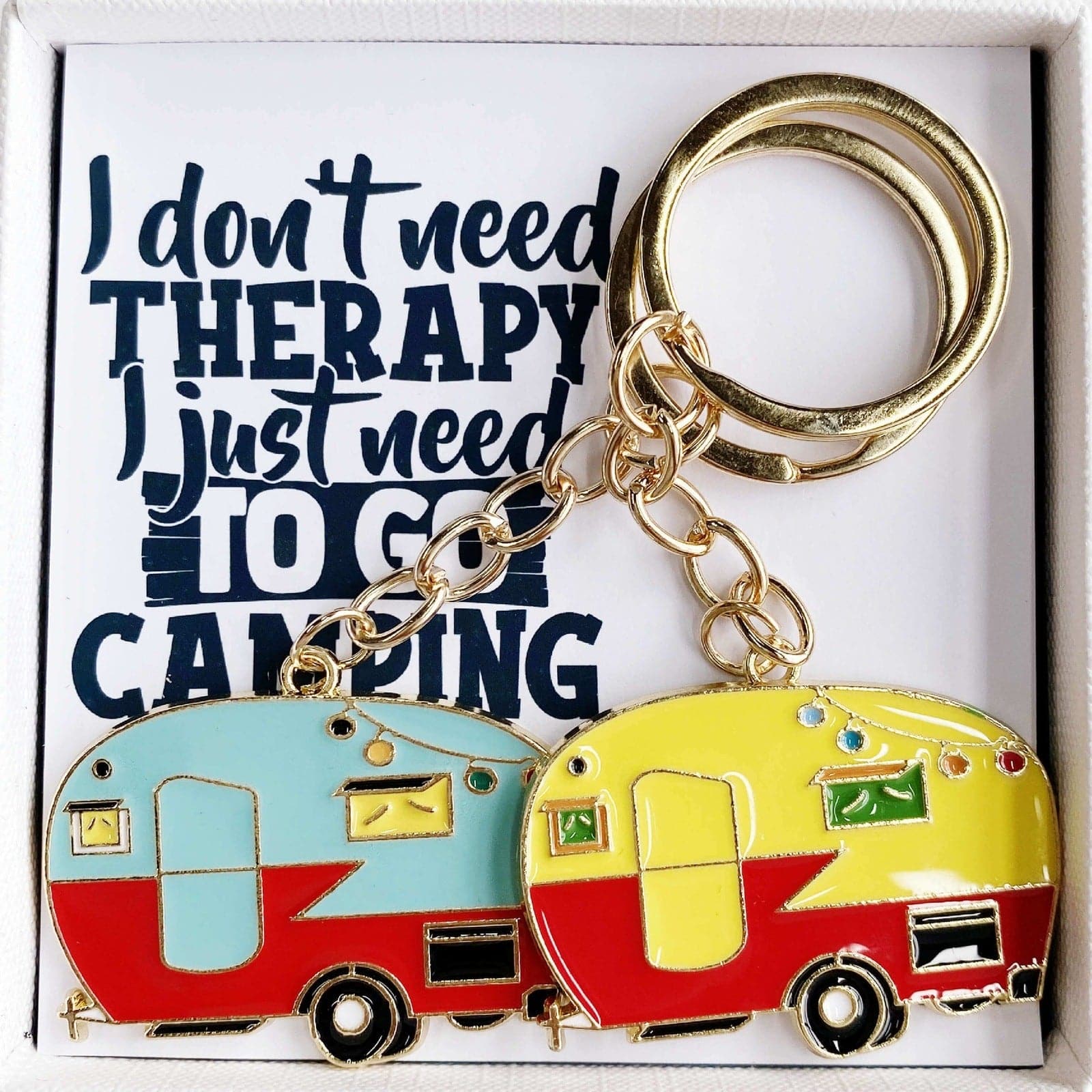 2-Pack Vintage Trailer Camper RV Metal Keychain Key Ring - Modern Silver