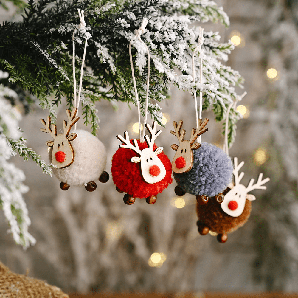 4 Pieces Cute Wooden Elk Christmas Tree Decorations