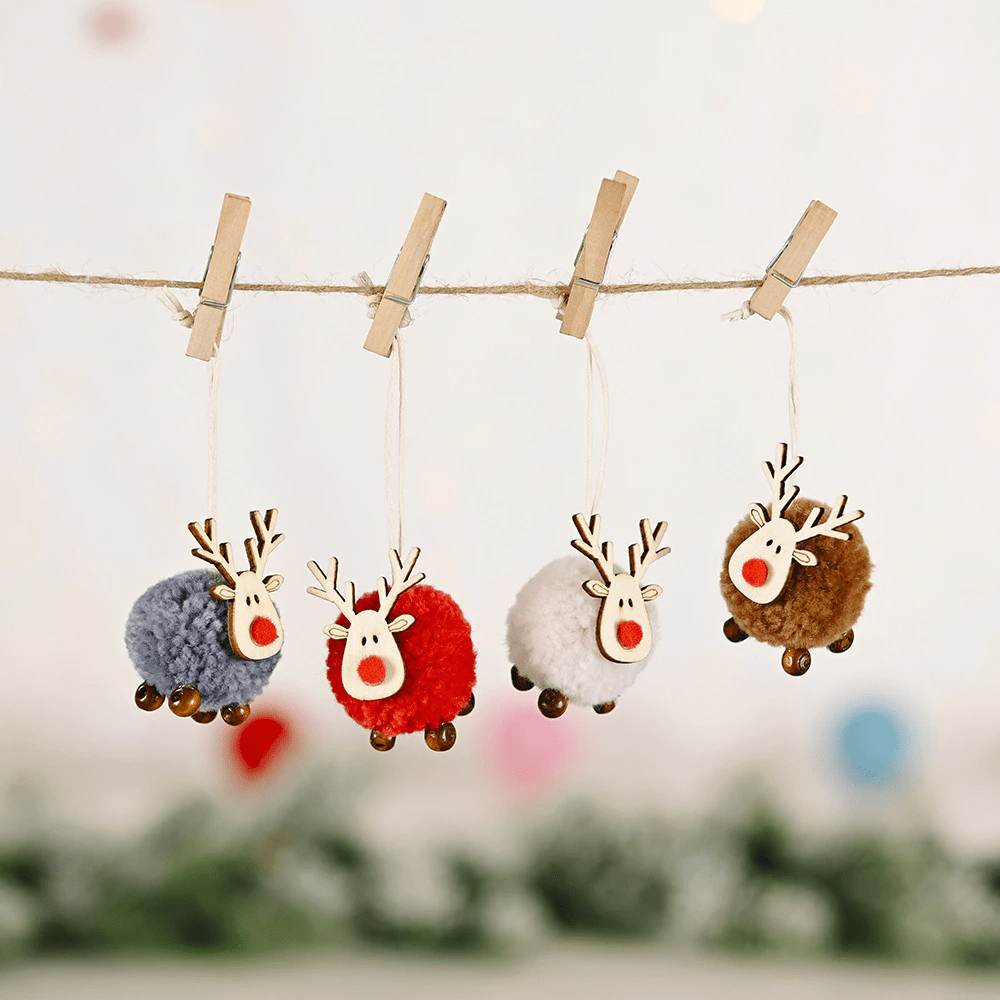 4 Pieces Cute Wooden Elk Christmas Tree Decorations
