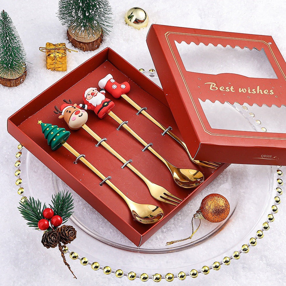 4 Pieces Christmas Spoon and Fork Set